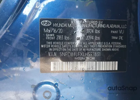 2020 Hyundai Elantra Sel из США, поврежденный, VIN 5NPD84LFXLH597831